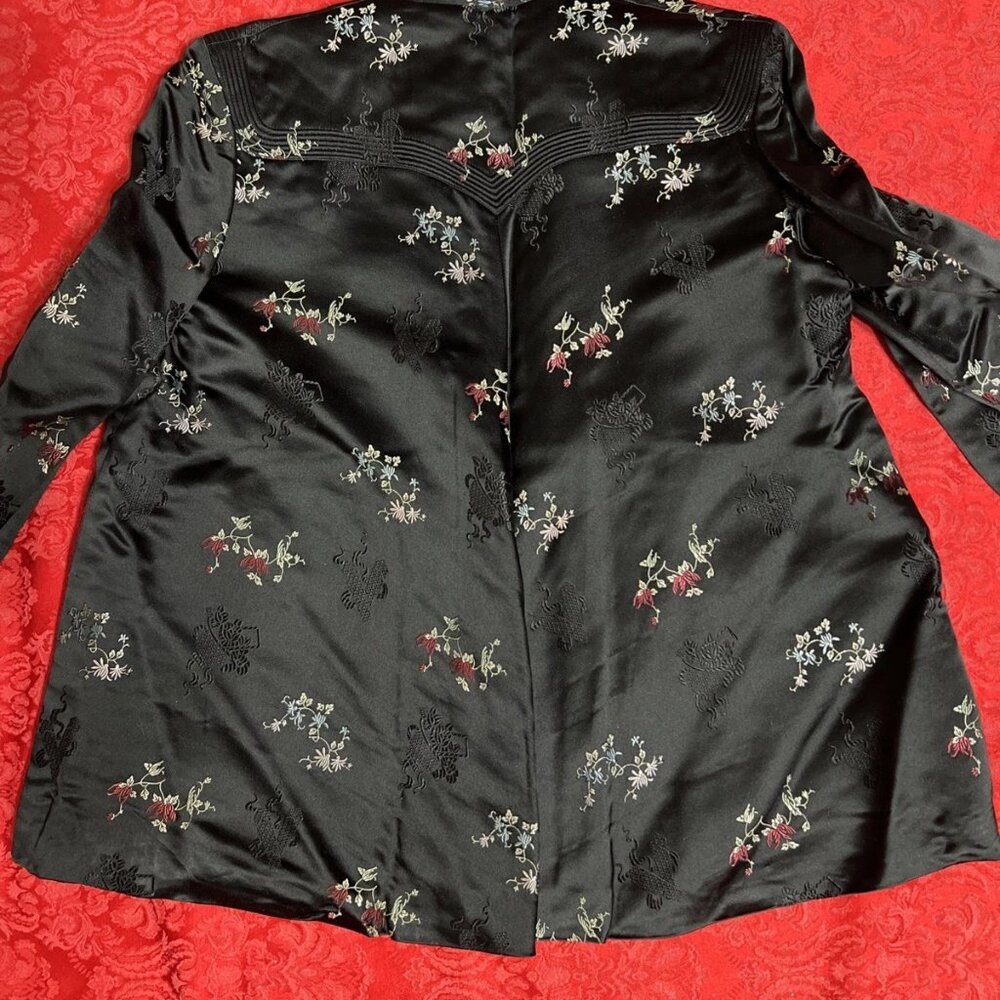 Vintage Chinese Silk Jacket Women’s L Old Peking Silk Co Hong Kong Black - Picture 8 of 9